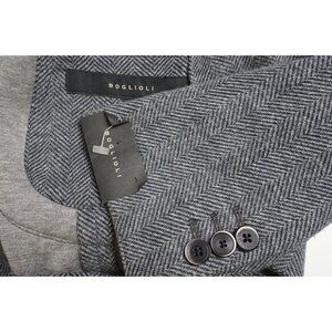 Boglioli Wight Gray Black Herringbone Cotton Blend Sport Coat Jacket Sz 46R NEW